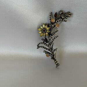 Christian Dior Signed Pin Brooch Gunmetal Flower set with Crystals: Made in USA